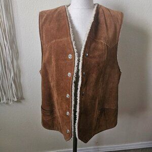 Rancher By Schotts Brown Suede Shearling Vest Mens Medium